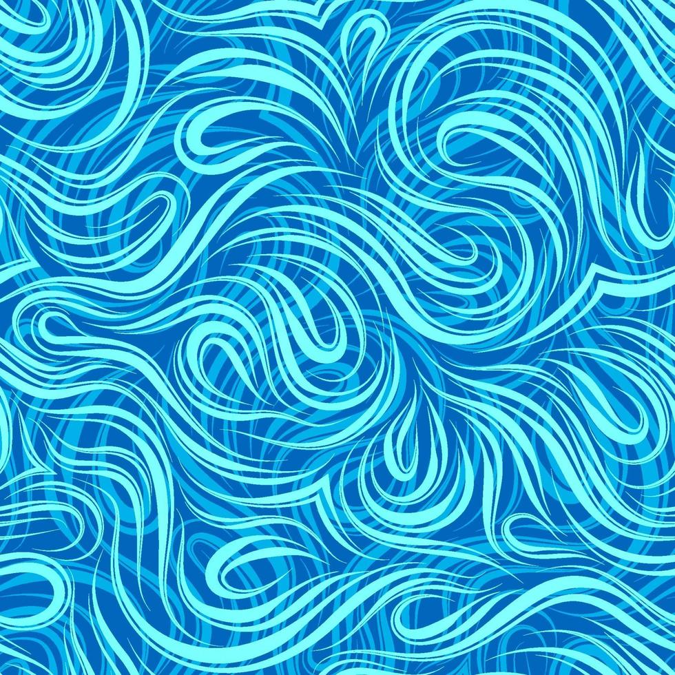 Seamless vector pattern of smooth turquoise flowing lines cut in the middle. Texture of wood fibers or waves.