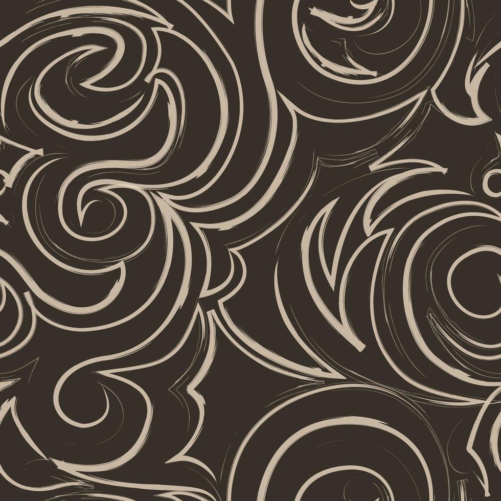 Brown seamless pattern of spirals and curls. Decorative ornament for background. vector