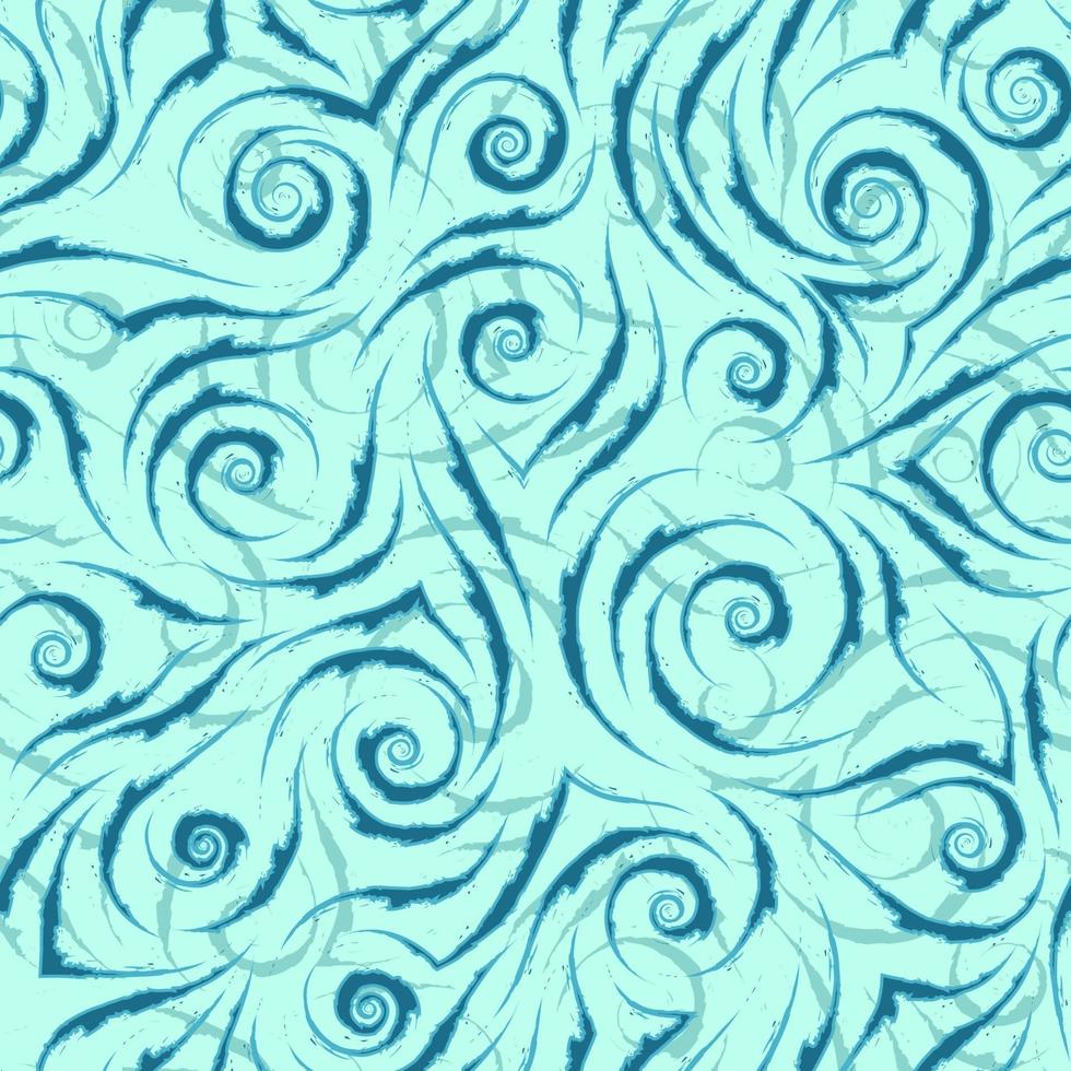 Stock seamless vector pattern of blue flowing lines with torn edges on a turquoise background.