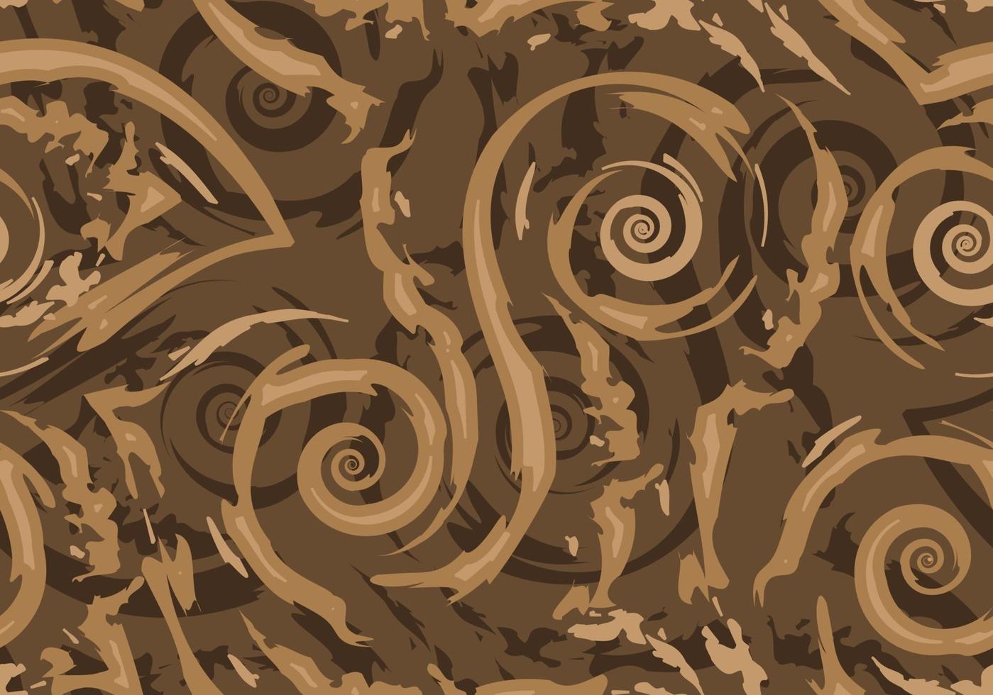 Stock Seamless vector pattern of brown torn lines and spirals on a dark background.