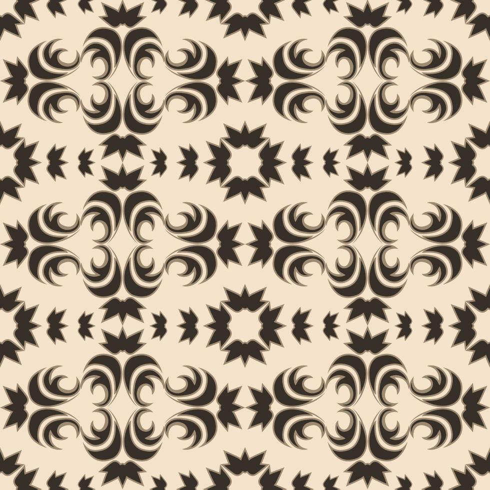 Seamless vector pattern of floral and abstract elements of a dark color on a beige background.