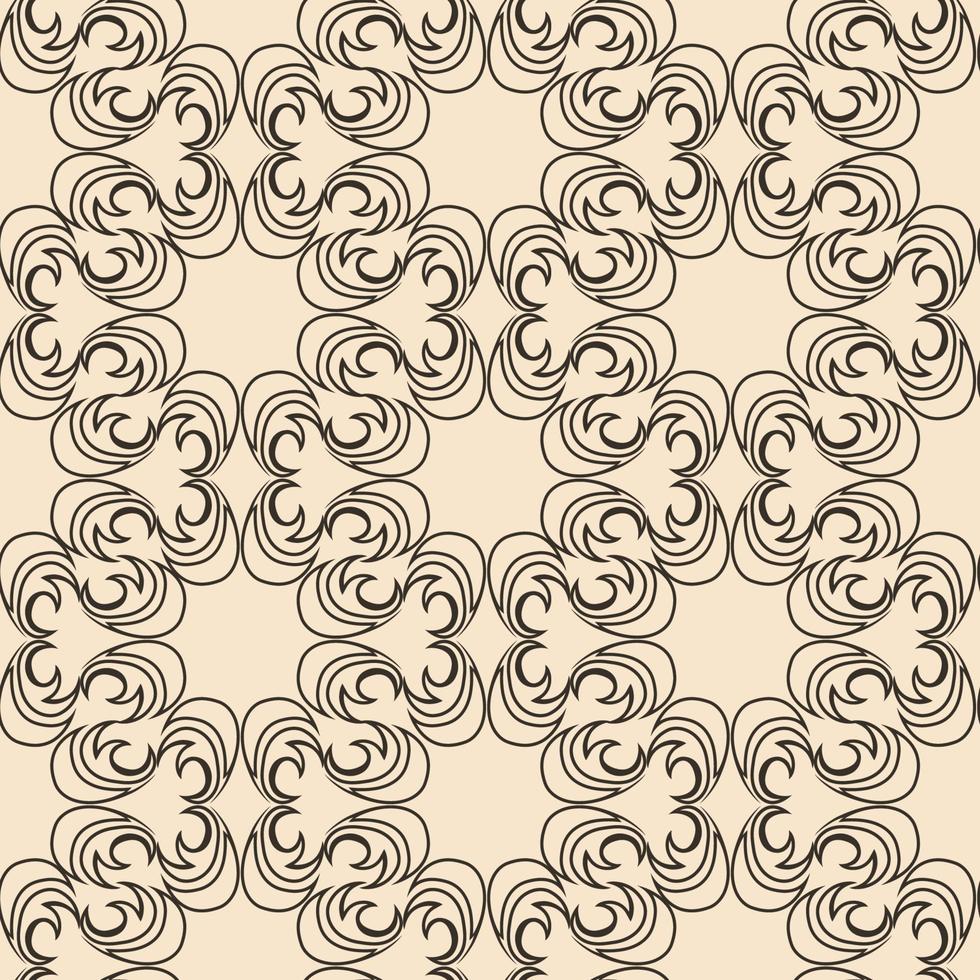 Seamless vector texture of color elements and abstract round shape of dark color on a beige background in linear style.