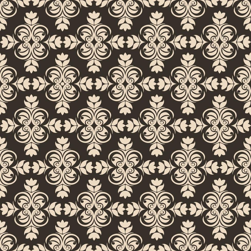 Periodic Seamless Pattern of abstract elements or butterflies and leaves with beige flowers on a brown background. vector