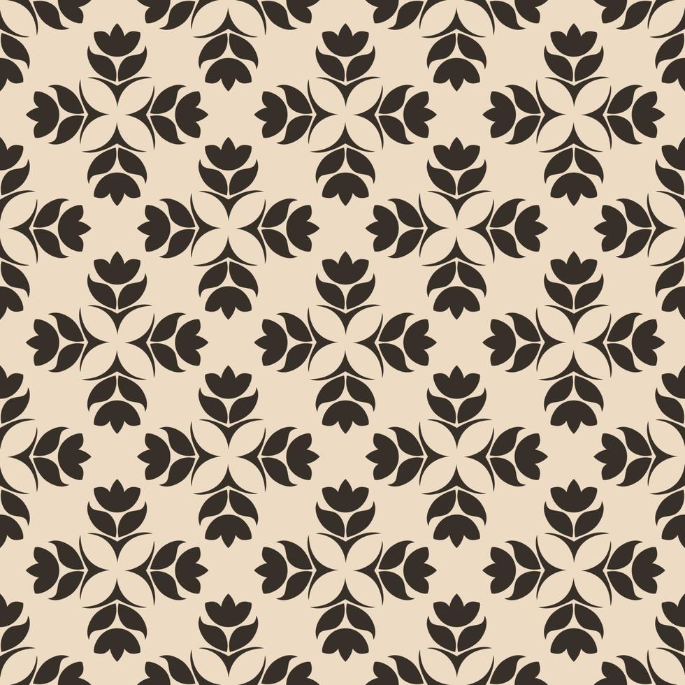 Seamless Pattern of abstract elements or butterflies and leaves with brown flowers on a beige background. vector