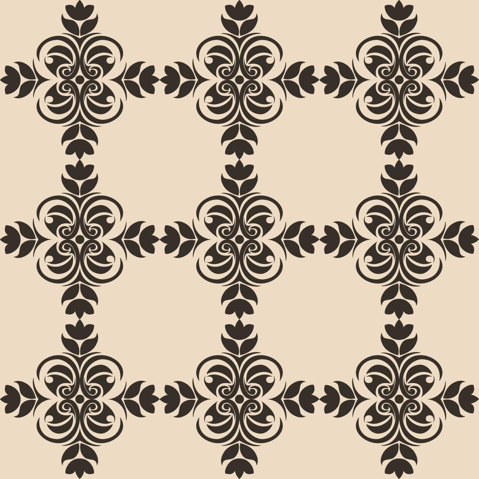 Seamless Pattern of abstract elements or butterflies and leaves with black flowers on a brown background. vector