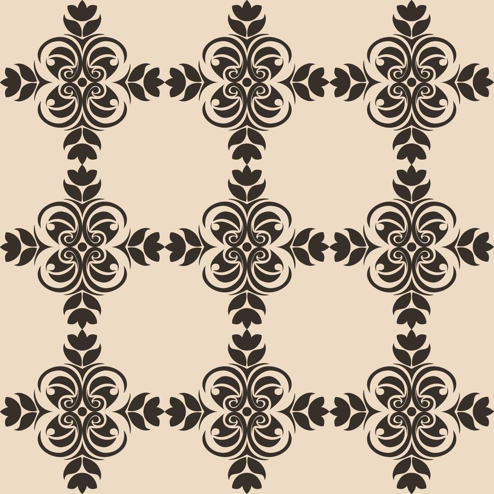 Seamless Pattern of abstract elements or butterflies and leaves with black flowers on a brown background. vector