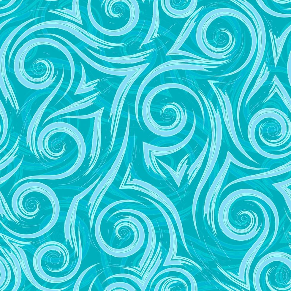 Turquoise uneven smooth lines and corners on a bright background vector seamless pattern. Abstract texture waves or swirl stylized fluid flow.