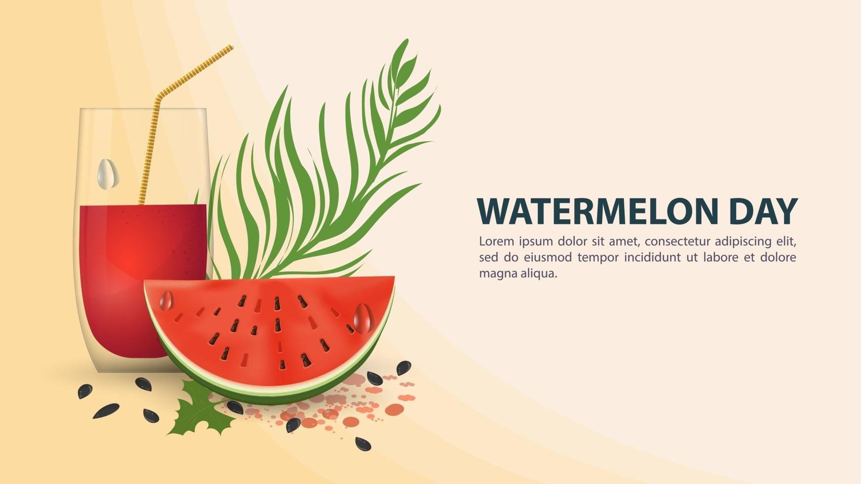 diseño del día de la sandía con vaso de jugo y fruta. vector