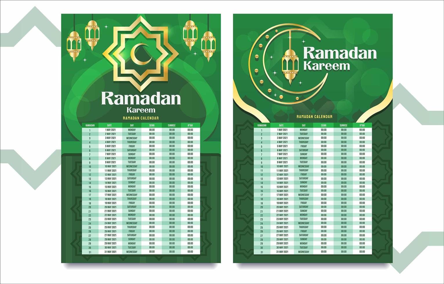 Green and Gold Ramadan Calendar vector