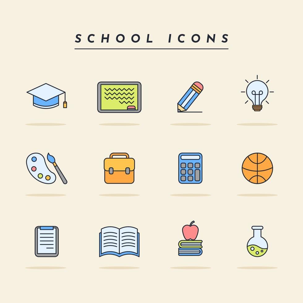 Cute Simple School Icons Pack vector