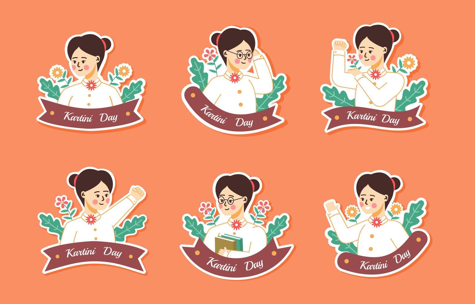 Happy Kartini Day Sticker Set vector