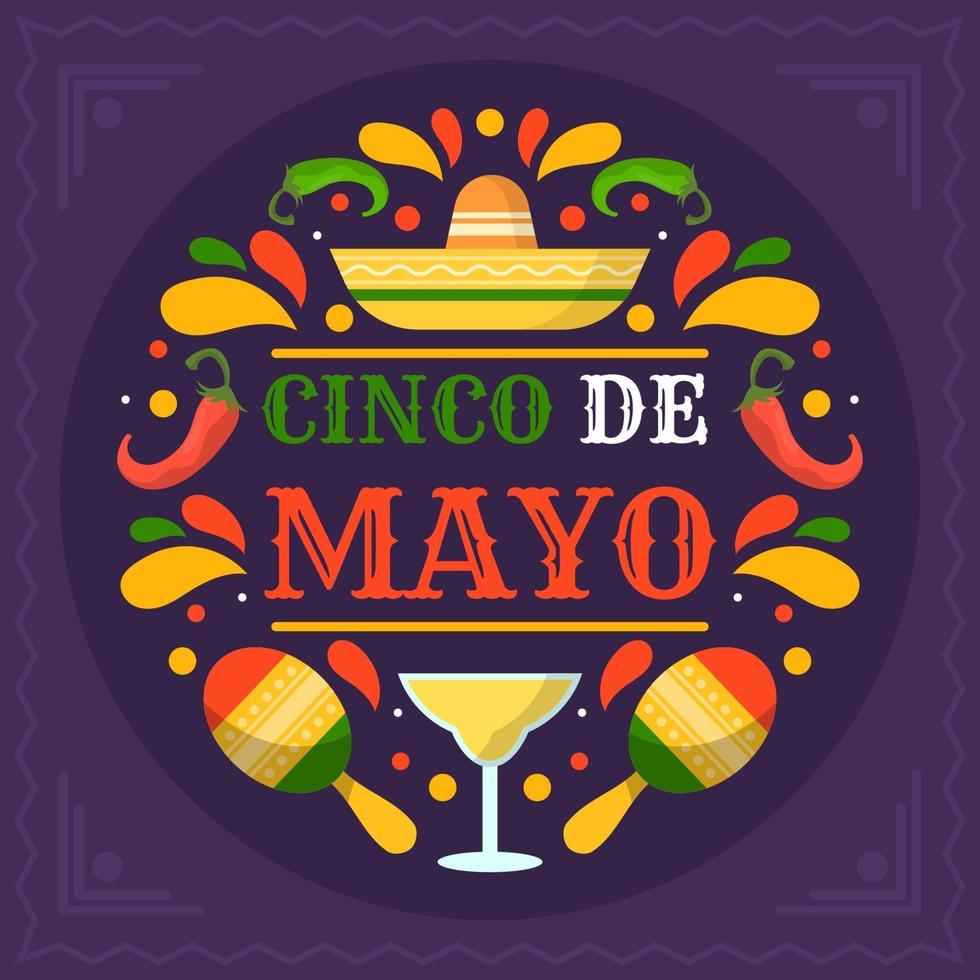 fiesta colorida plana del cinco de mayo vector