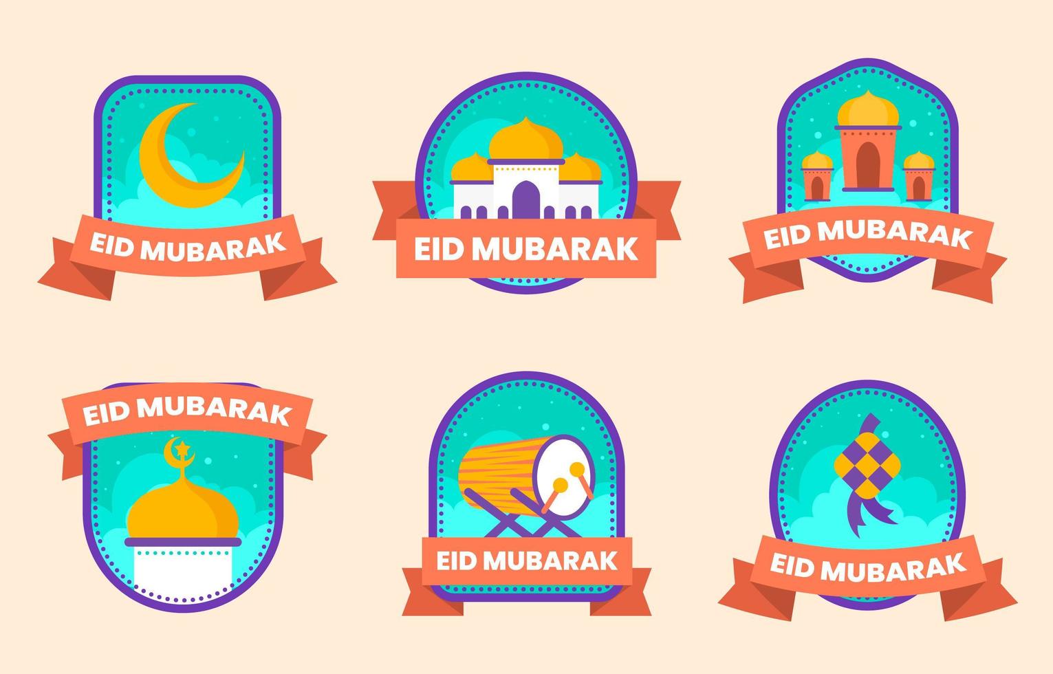 Flat Eid Idul Fitri Badge Collection vector