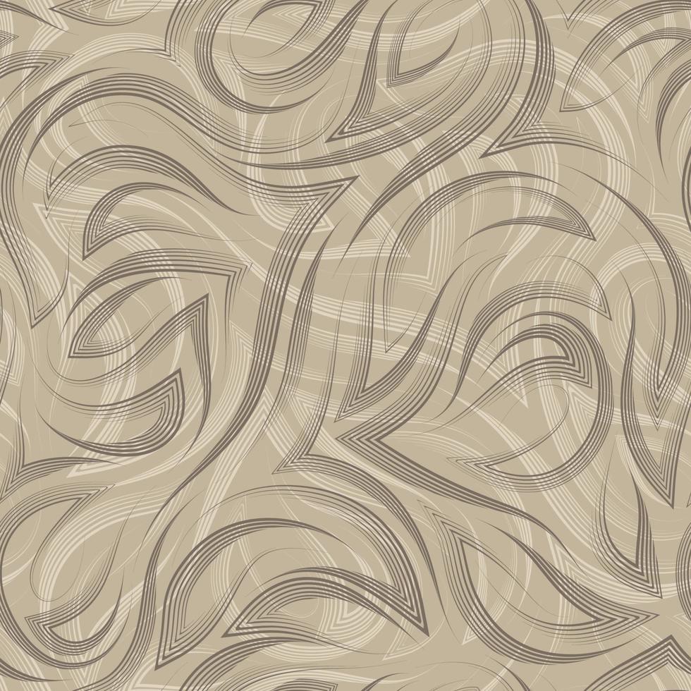 Brown smooth lines and corners vector geometric seamless pattern on beige background. Graceful flowing pattern and stripes