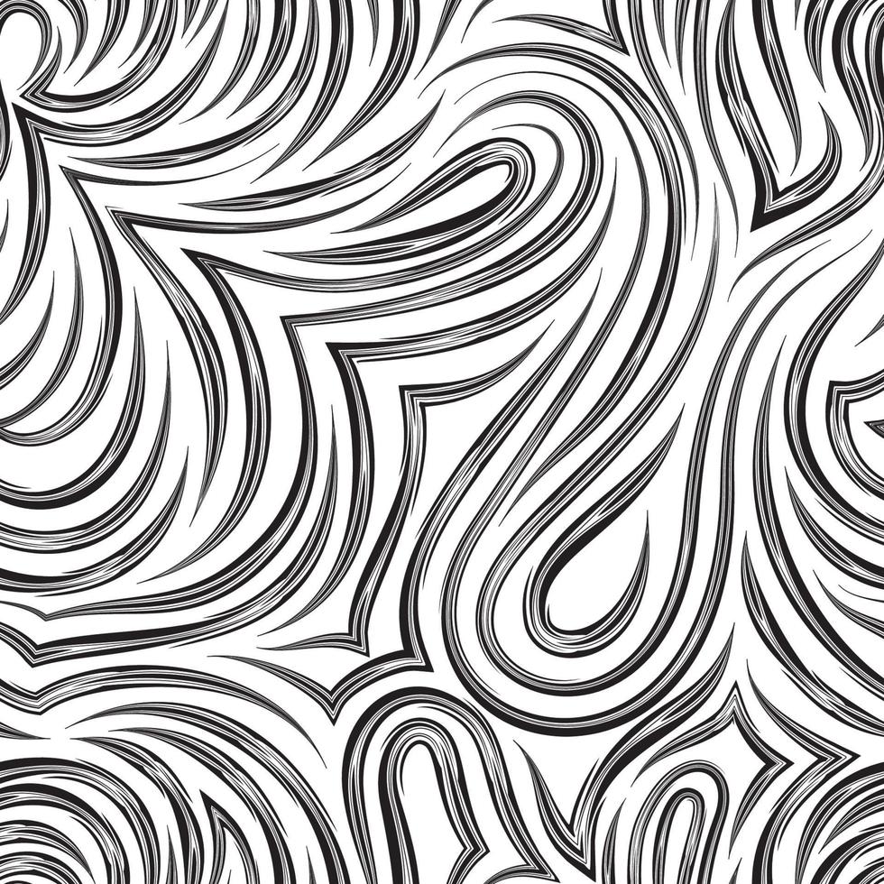 Seamless vector monochrome texture of smooth lines with sharp ends in the form of loops and corners isolated on a white background.