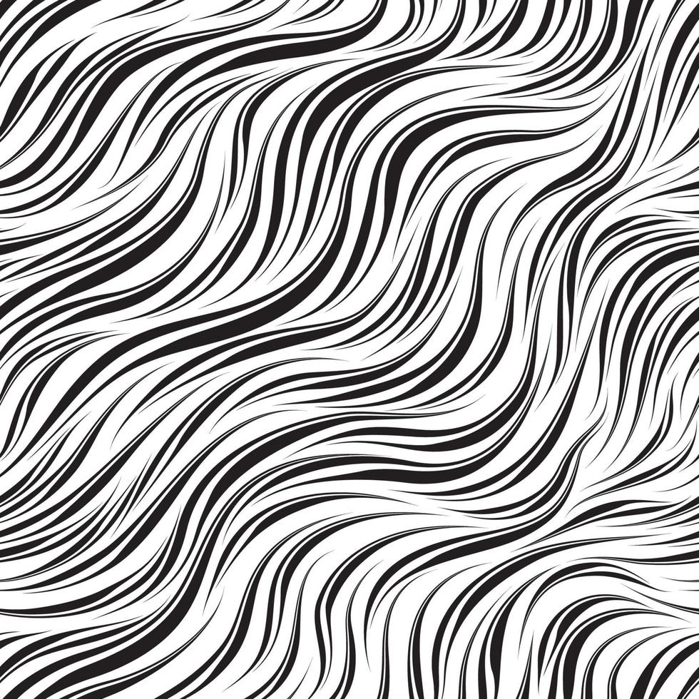 Seamless black vector pattern isolated on a white background. Texture of smooth flowing waves for textile and packaging. Zebra skin.