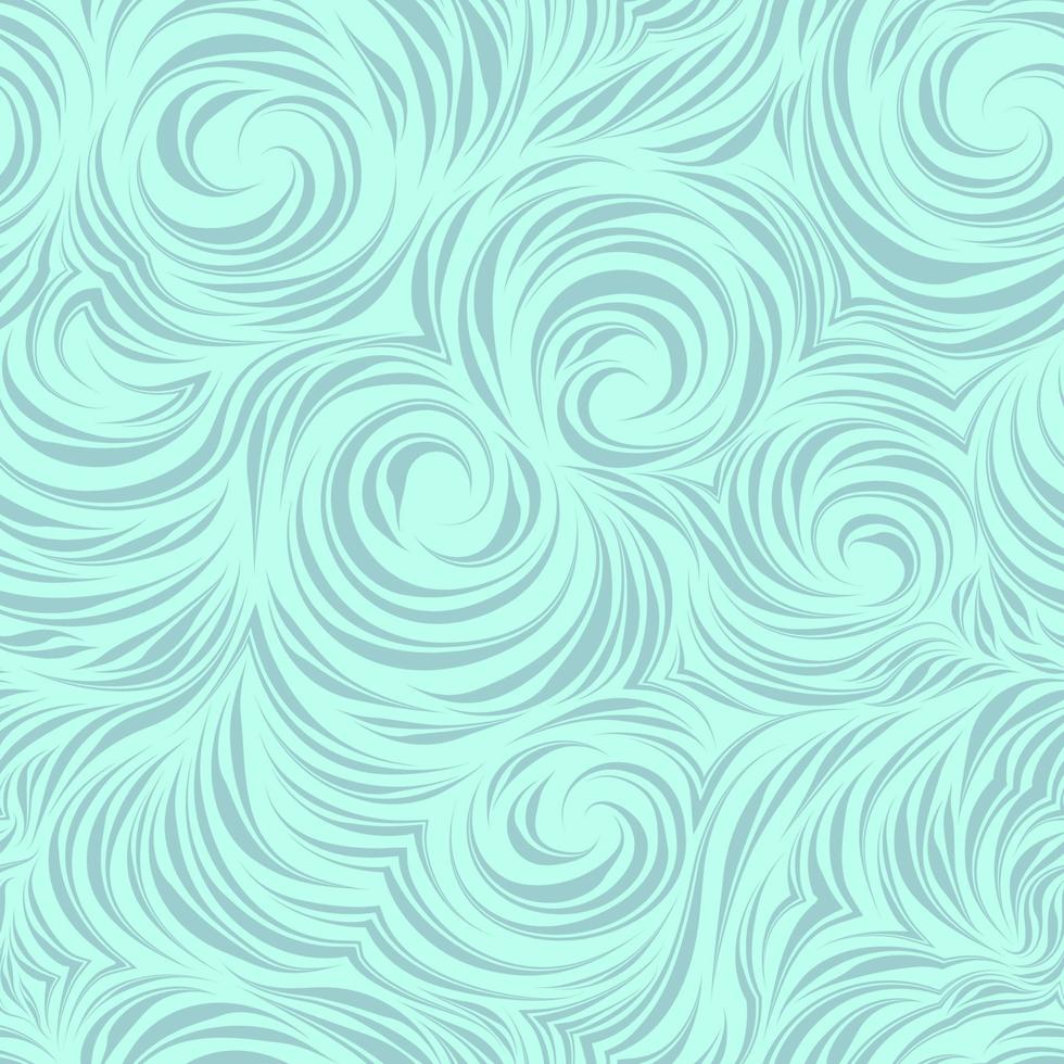 Seamless vector pattern of flowing brush strokes, waves and flow abstract concept. Spiraled curls and swirls. Seamless blue texture for textile fabrics and packaging on a turquoise background