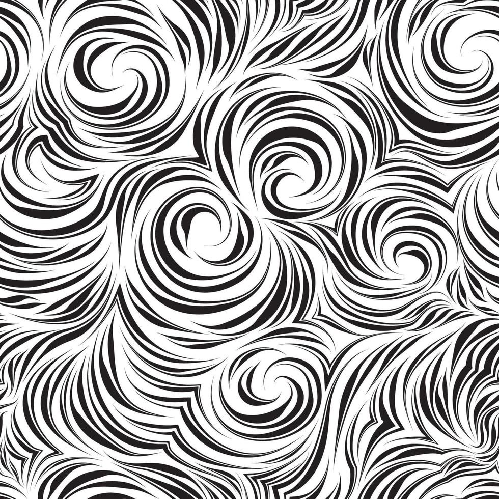 Seamless vector pattern of flowing brush strokes, waves and flow abstract concept. Spiraled curls and swirls. Seamless black texture for textile fabrics and packaging on a white background