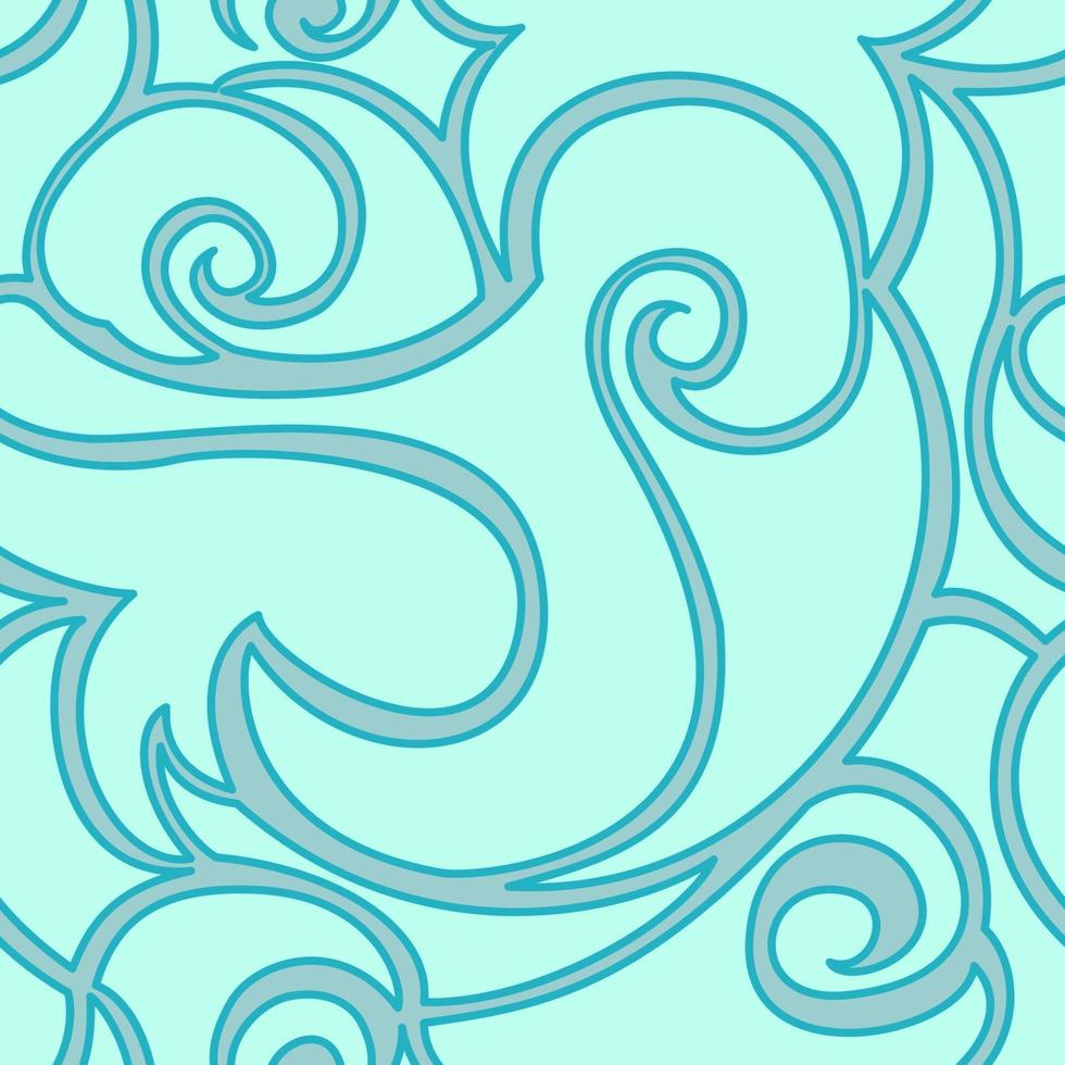 Seamless vector turquoise pattern of spirals and waves. Texture for textile and packaging.