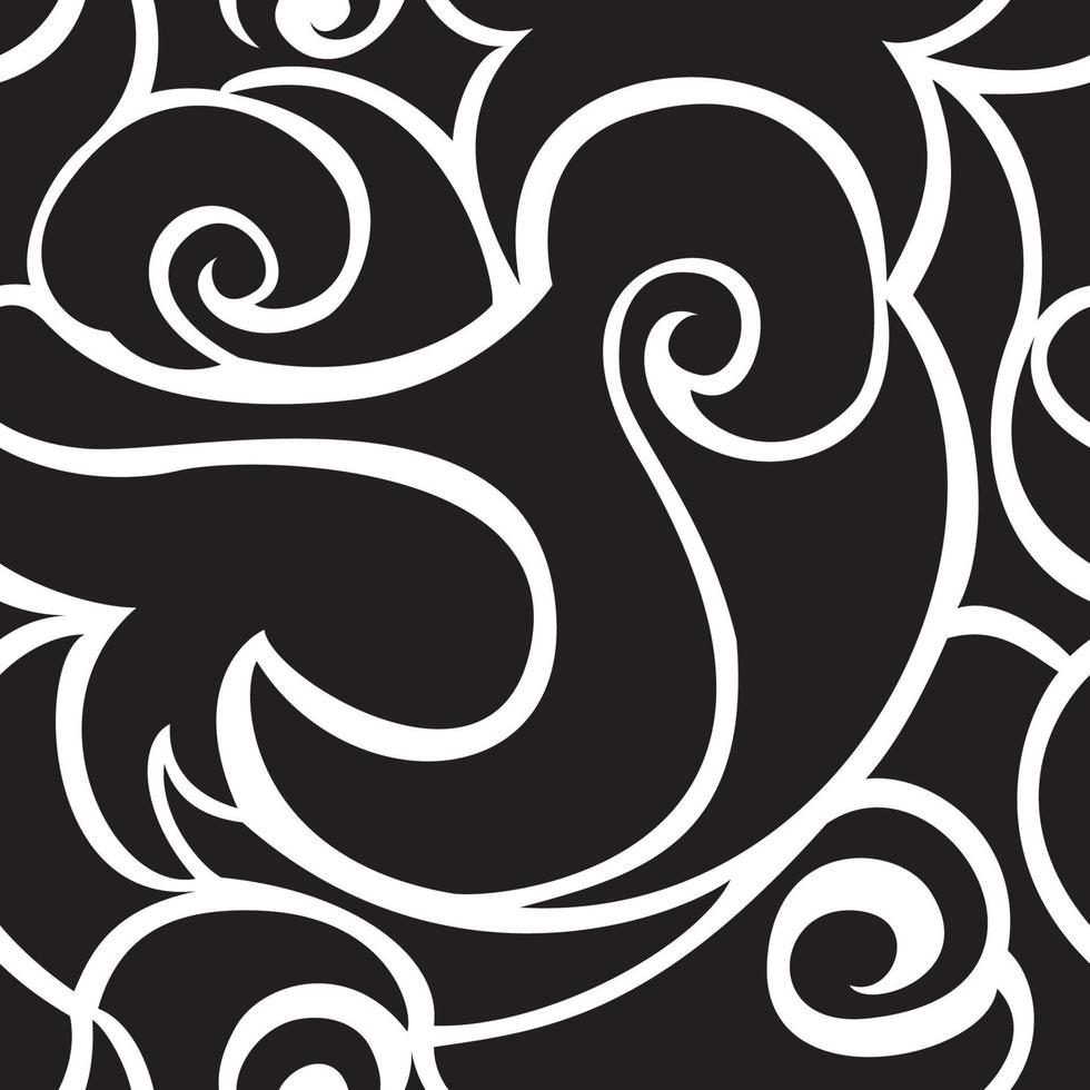 patrón de vector negro transparente de espirales y ondas. textura monocromática para textil y embalaje.
