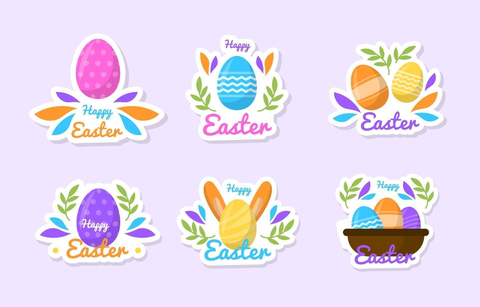 Flat Colorful Easter Festivity Sticker Collection vector