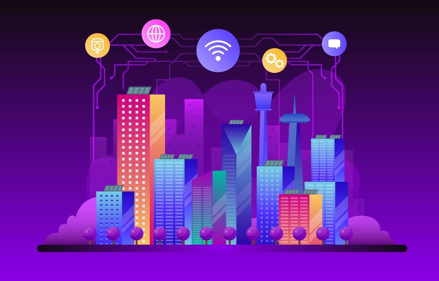 ciudad inteligente conectada con internet de las cosas vector
