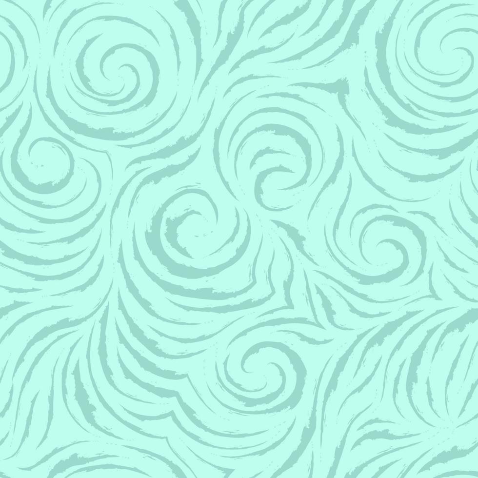 Seamless vector turquoise pattern of smooth lines with torn edges in the form of circles and spirals. Texture for finishing fabrics or wrapping paper in pastel colors on a sea background. Ocean and waves.