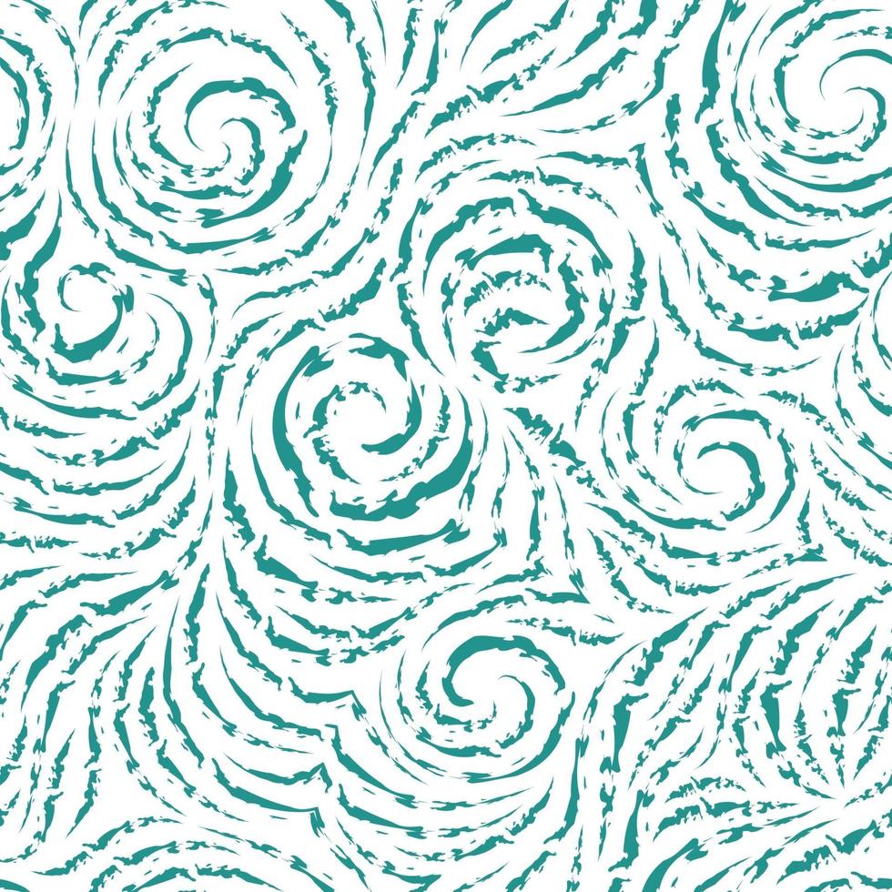 Seamless vector turquoise pattern of broken lines in the form of circles and spirals. Blue texture for finishing fabrics or wrapping paper on a white background