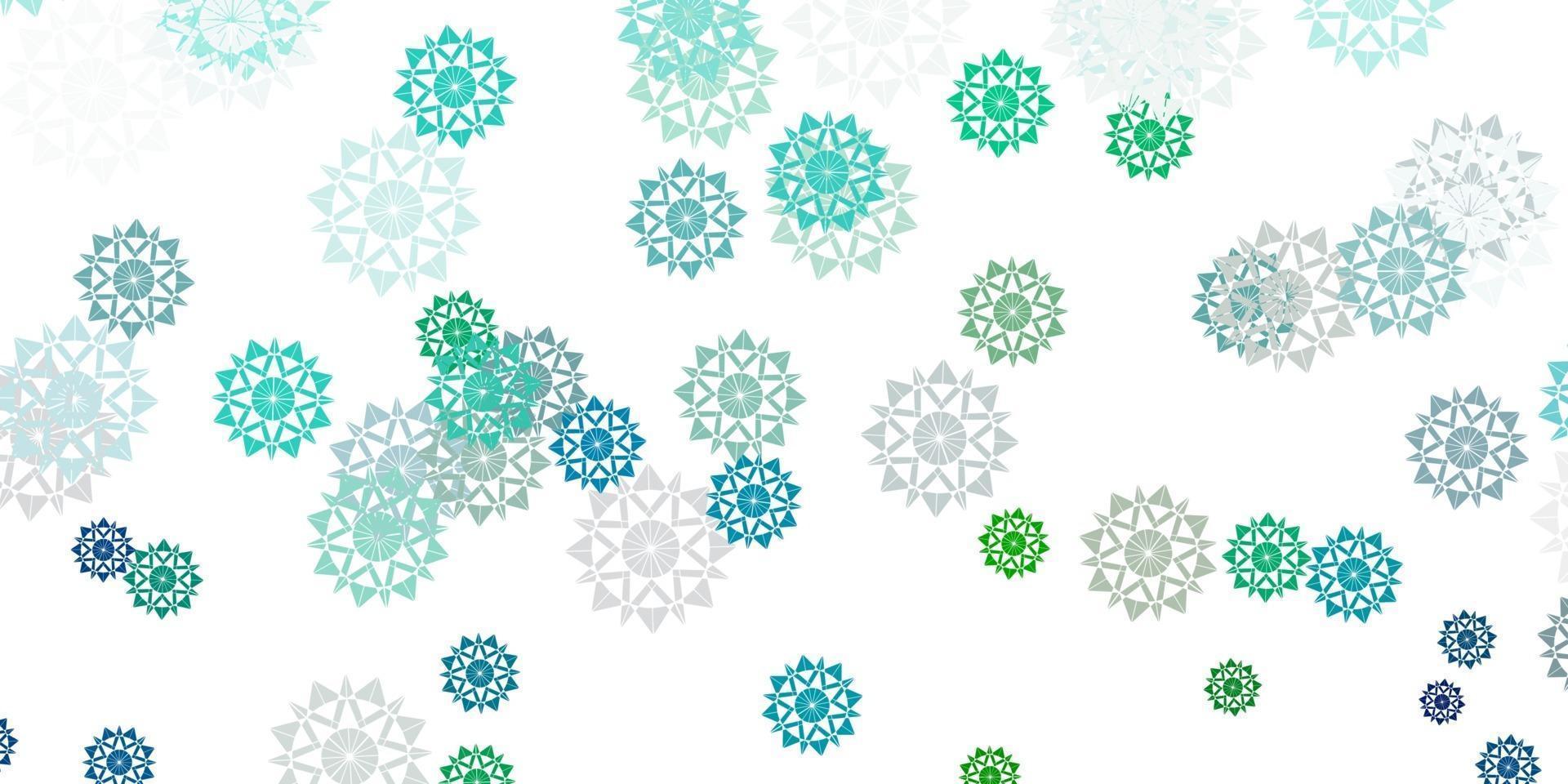 Light blue, green vector pattern with colored snowflakes.