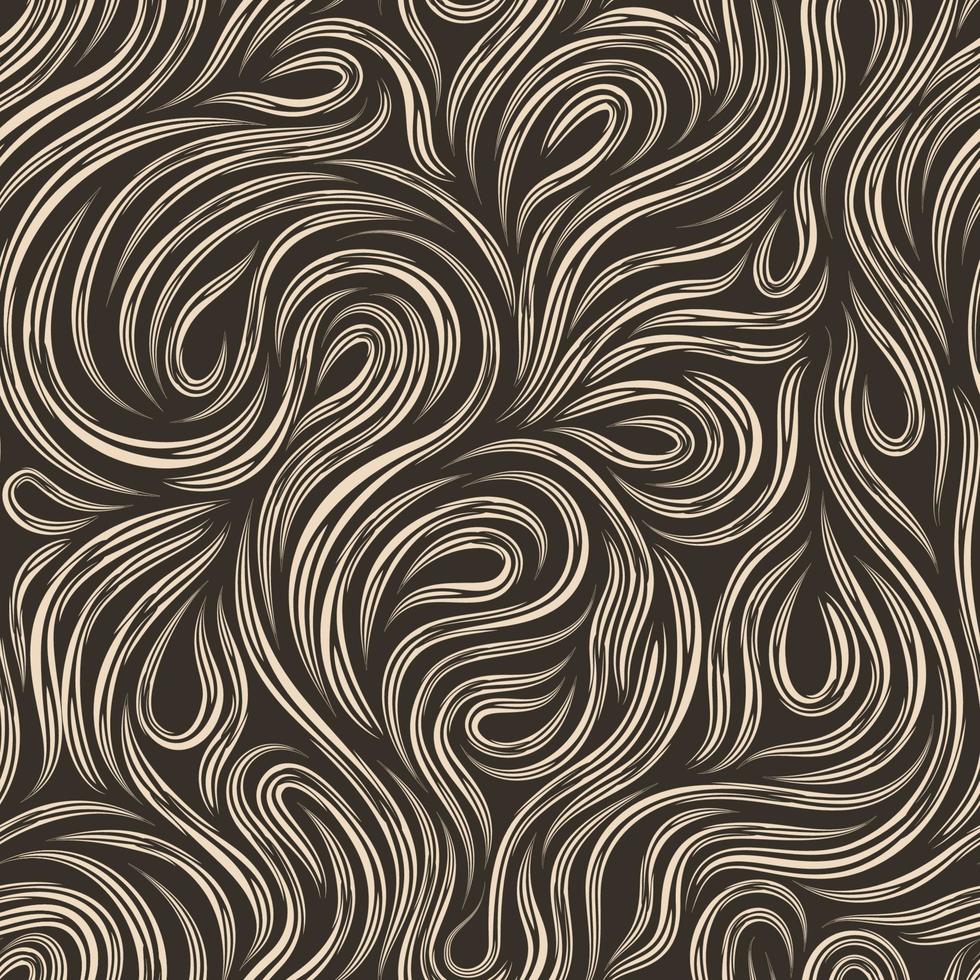 Seamless beige vector texture for decoration of fabrics or paper out of cut lines spinning in the form of loops and spirals on a dark background.