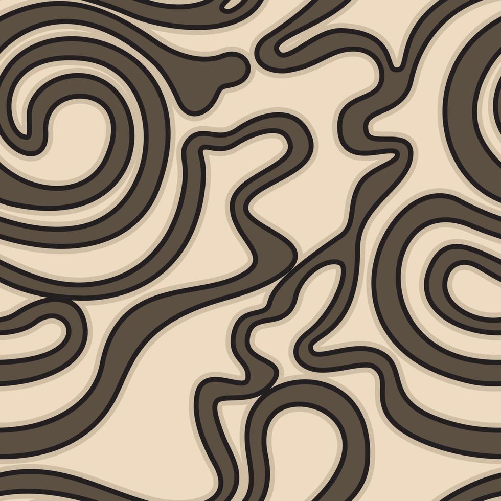 Vector seamless texture of beige color from smooth streamlined shapes on a brown background with a black ribbon. Abstract background for decoration of fabrics or wrapping paper