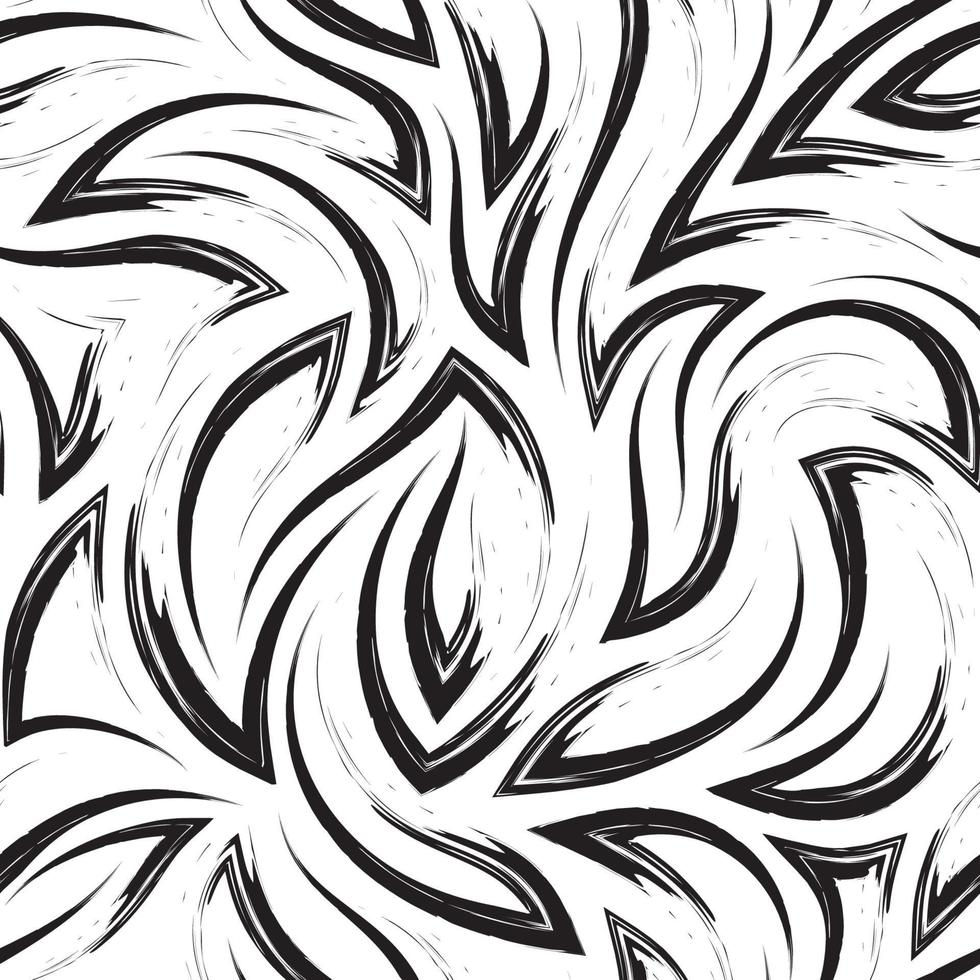 Seamless black and white vector pattern of angles and flowing lines. Texture from paint strokes on a white background.