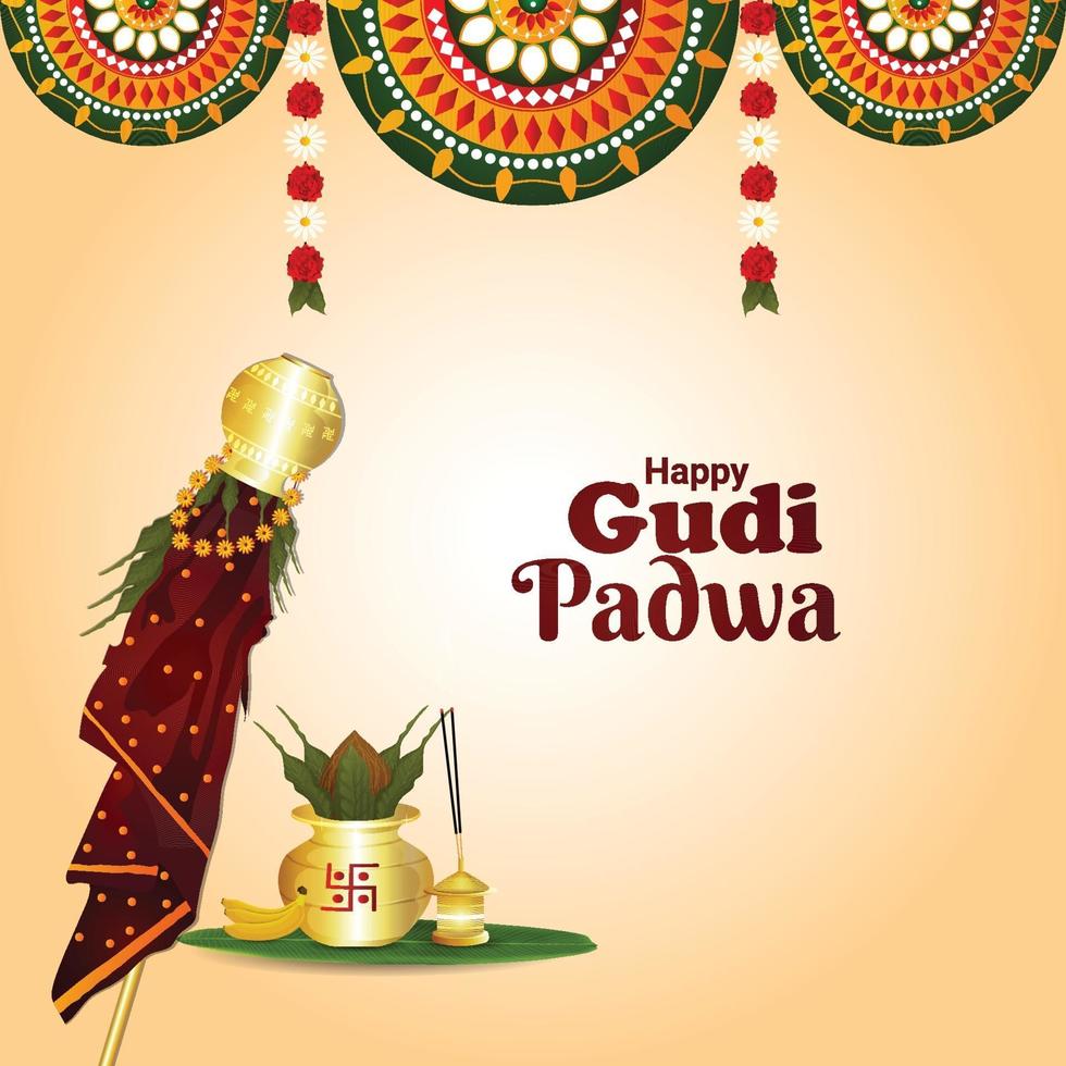 Happy gudi padwa kannada new year celebration background vector