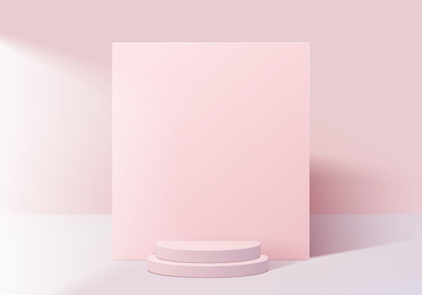 Podio rosa mínimo y escena con vector de render 3d en composición de fondo abstracto, ilustración 3d simulacro de formas de plataforma de forma de geometría de escena para exhibición de productos. escenario para producto en moderno.