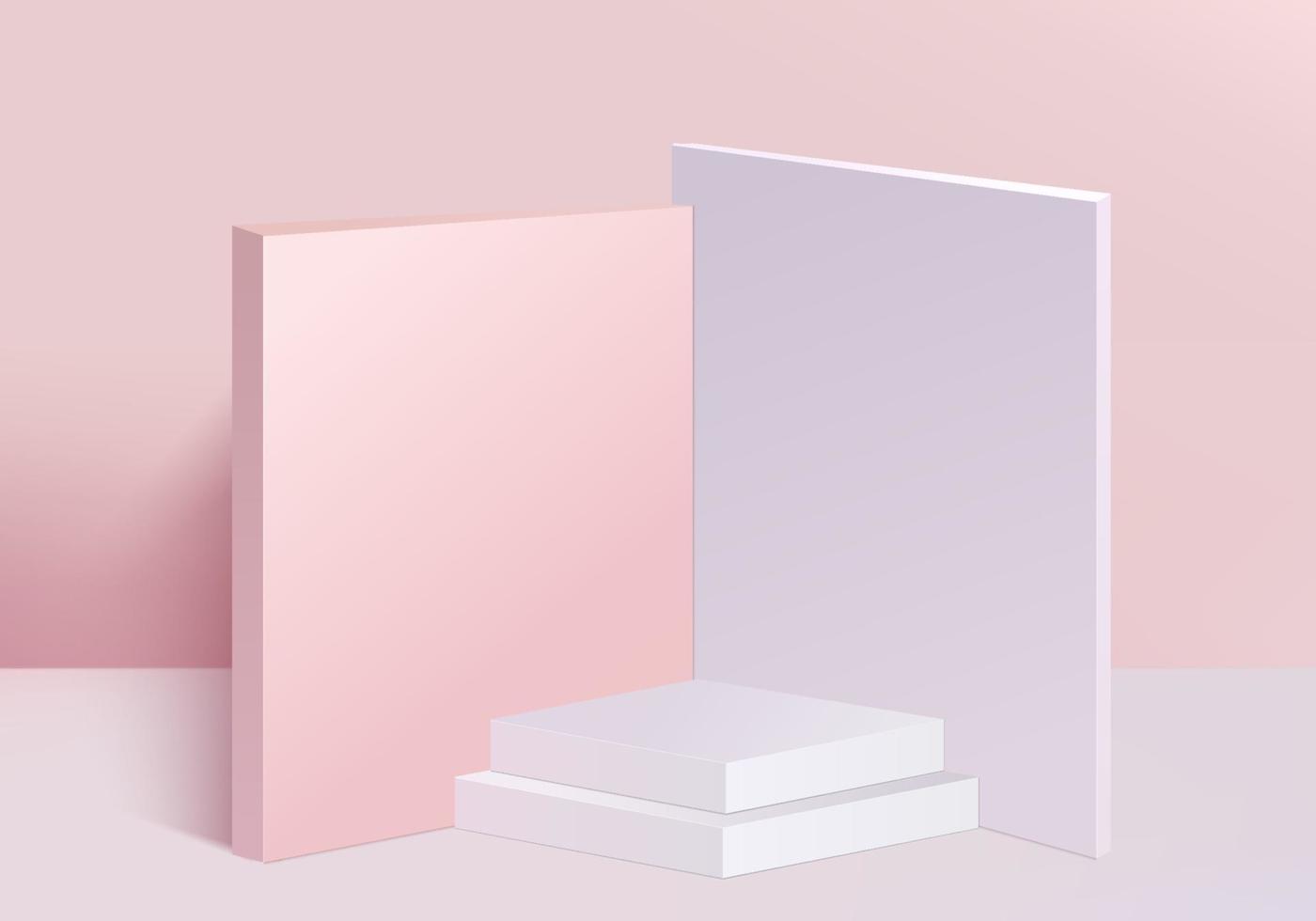 Los productos de fondo 3D muestran una escena de podio con plataforma geométrica. representación 3d del vector del fondo con el podio. Stand para mostrar productos cosméticos. Escaparate de escenario en pedestal display pink studio