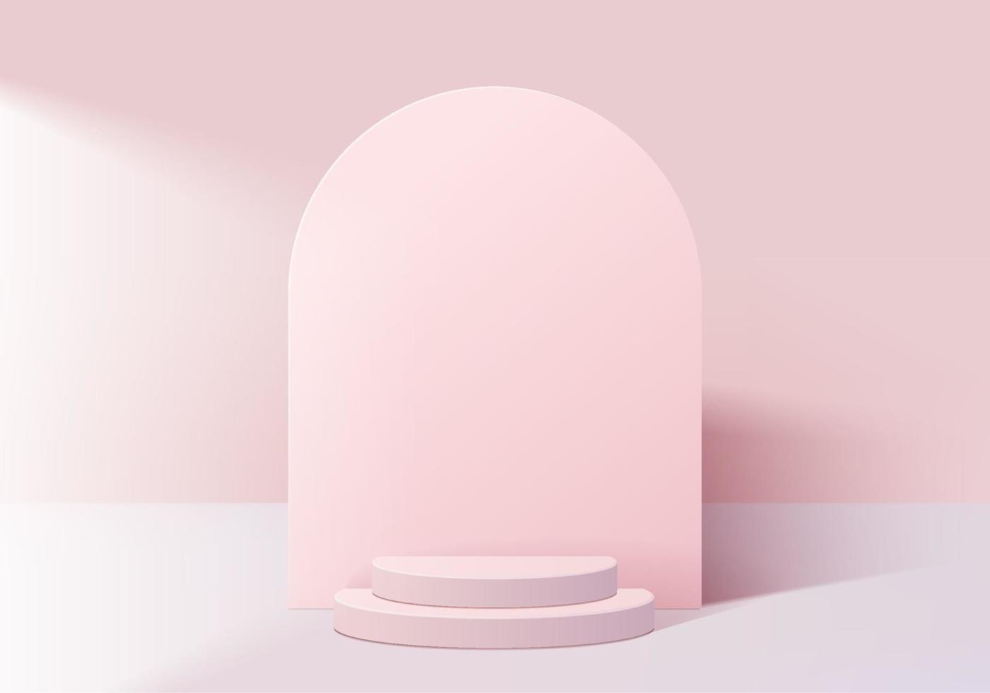 Podio rosa mínimo y escena con vector de render 3d en composición de fondo abstracto, ilustración 3d simulacro de formas de plataforma de forma de geometría de escena para exhibición de productos. escenario para producto en moderno.