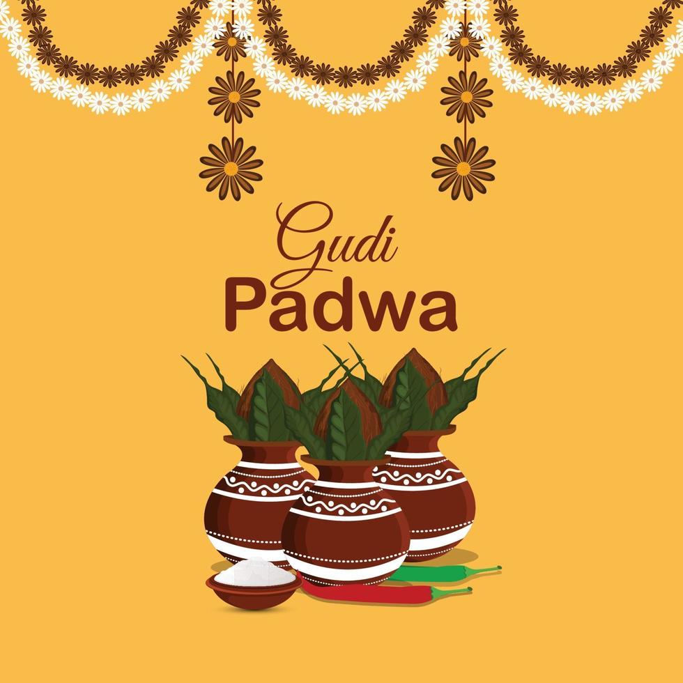 Happy gudi padwa concepto de diseño plano y fondo vector