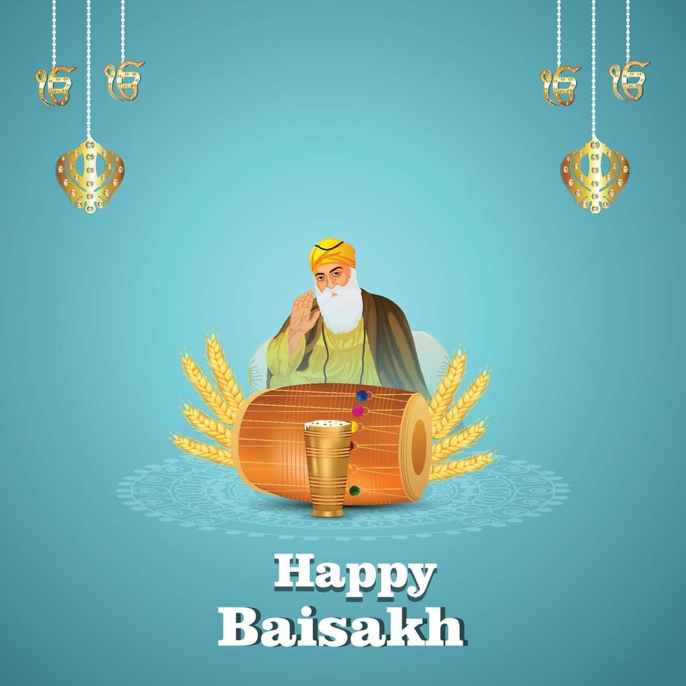 Creative illustration of happy vaisakhi with creative drum vector