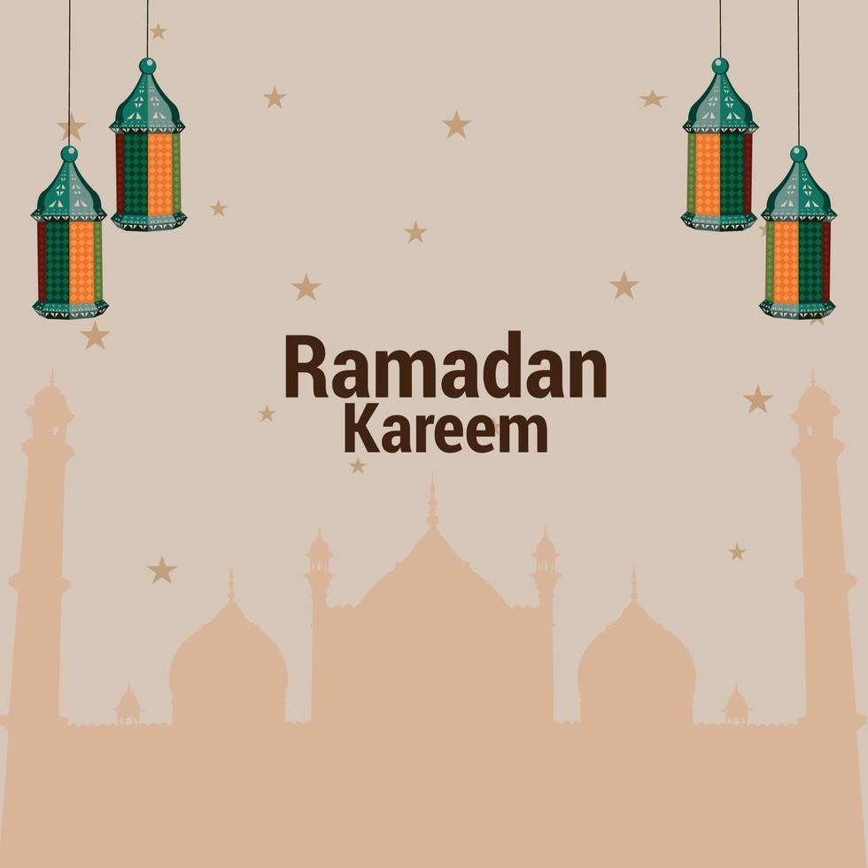 diseño plano de ramadan kareem o eid mubarak con lámpara árabe plana vector