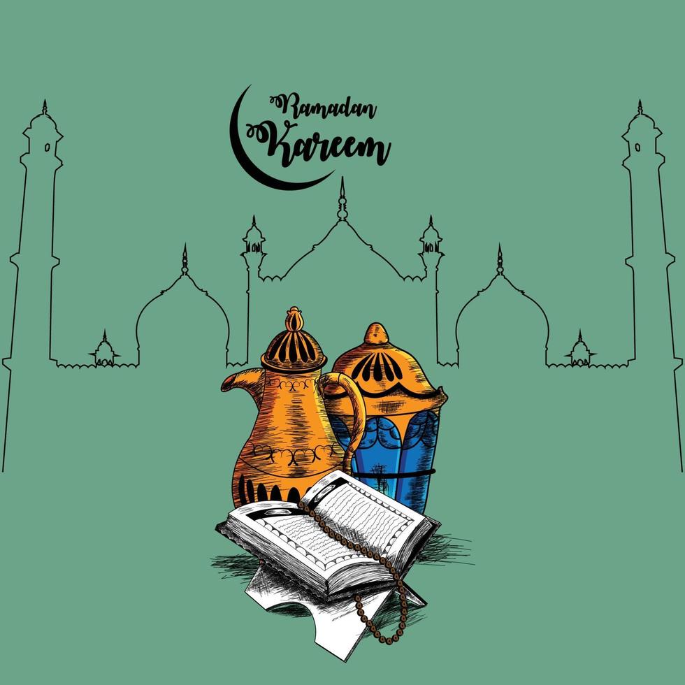 Dibujar a mano ilustración para el fondo de Ramadán Mubarak vector