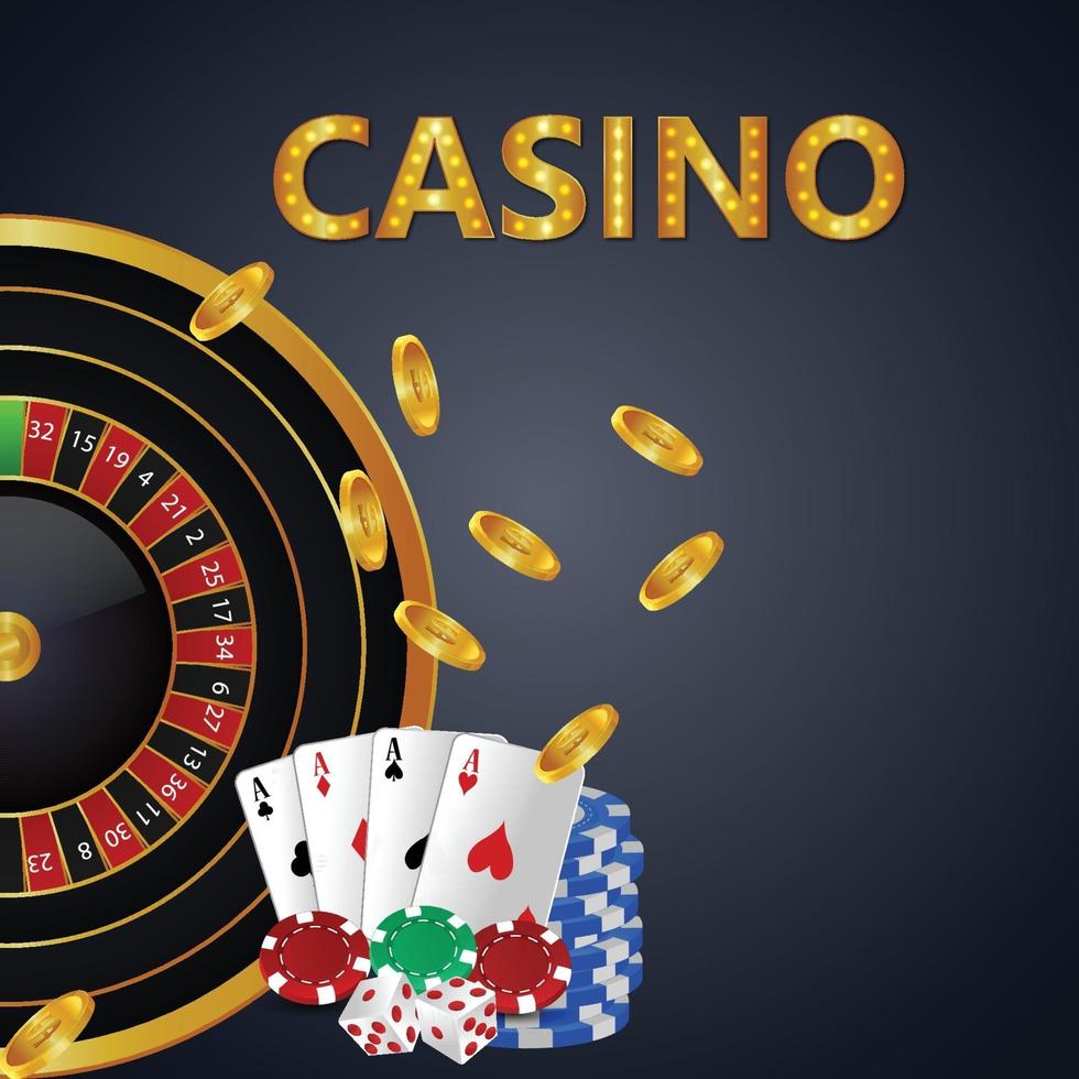 Banner de invitación vip de lujo de casino con naipes, fichas de casino y monedas de oro vector