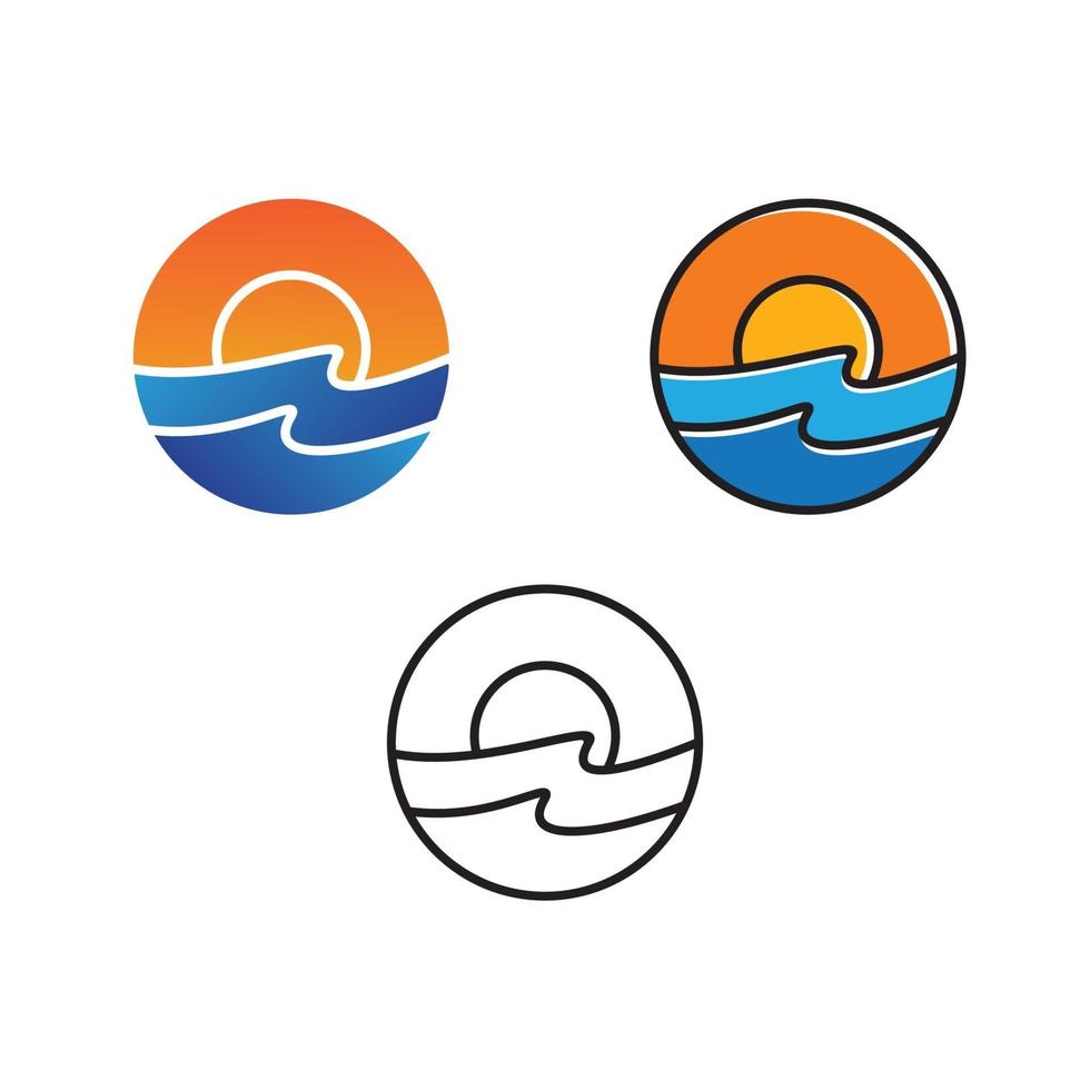 Sun rise, Water wave icon logo vector template