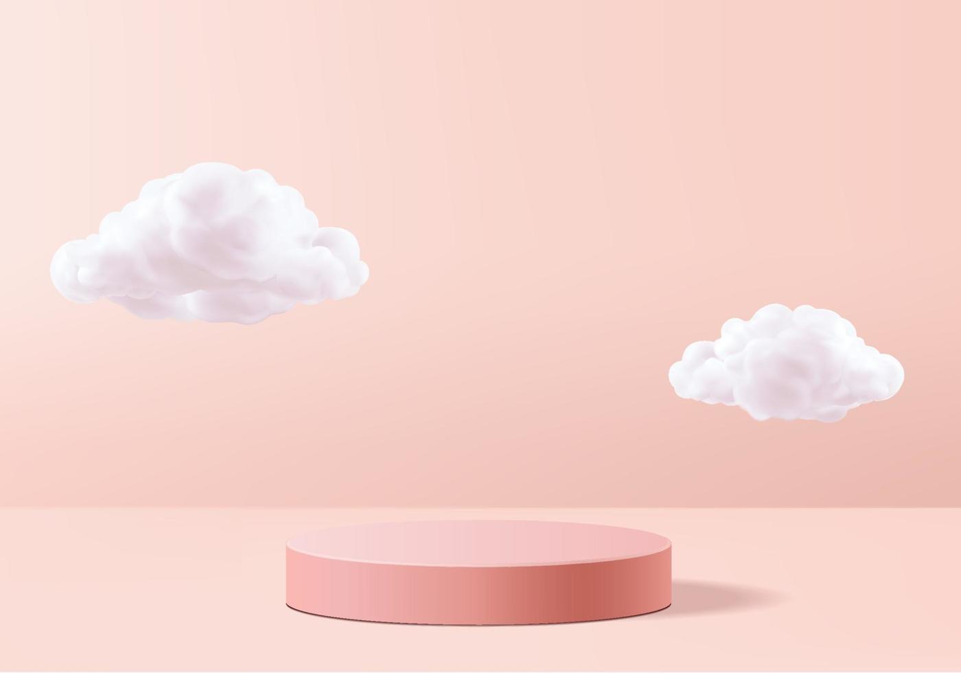 vector de fondo de san valentín representación rosa 3d con podio y nube escena blanca, nube fondo mínimo 3d representación 3d amor de san valentín podio rosa pastel. escenario rosa sobre fondo de renderizado de nubes