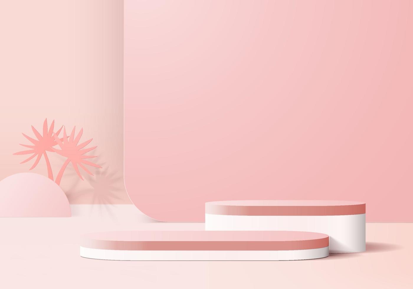 Podio rosa mínimo y escena con vector de render 3d en composición de fondo abstracto, ilustración 3d simulacro de formas de plataforma de forma de geometría de escena para exhibición de productos. escenario para producto en moderno.