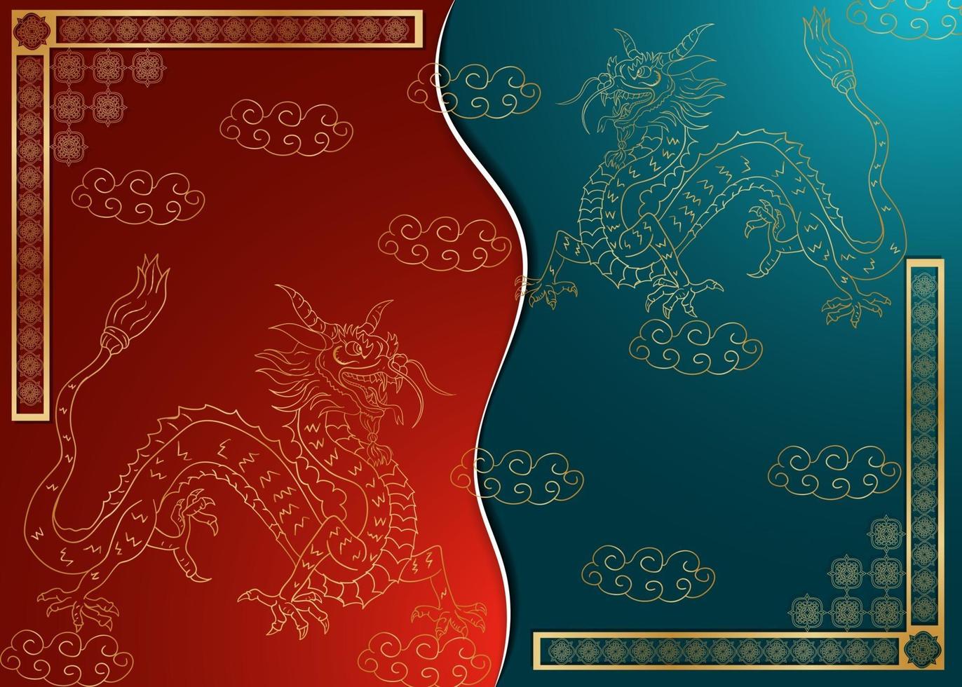 Greeting card design Chinese paper cut background divided into two halves vector