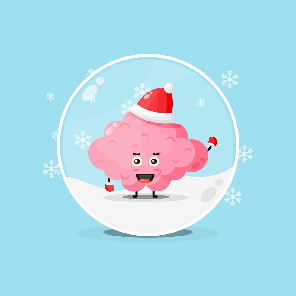 lindo cerebro con un sombrero de navidad en un globo de nieve vector