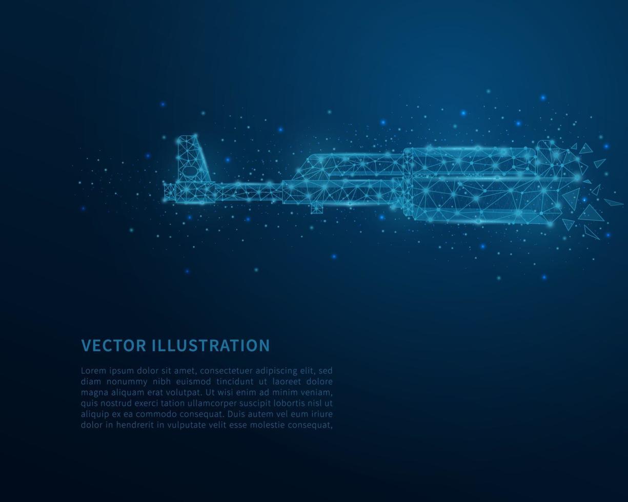 Machine gun low poly wireframe. Polygonal wireframe illustration with lines and dots. Vector concept illustration.