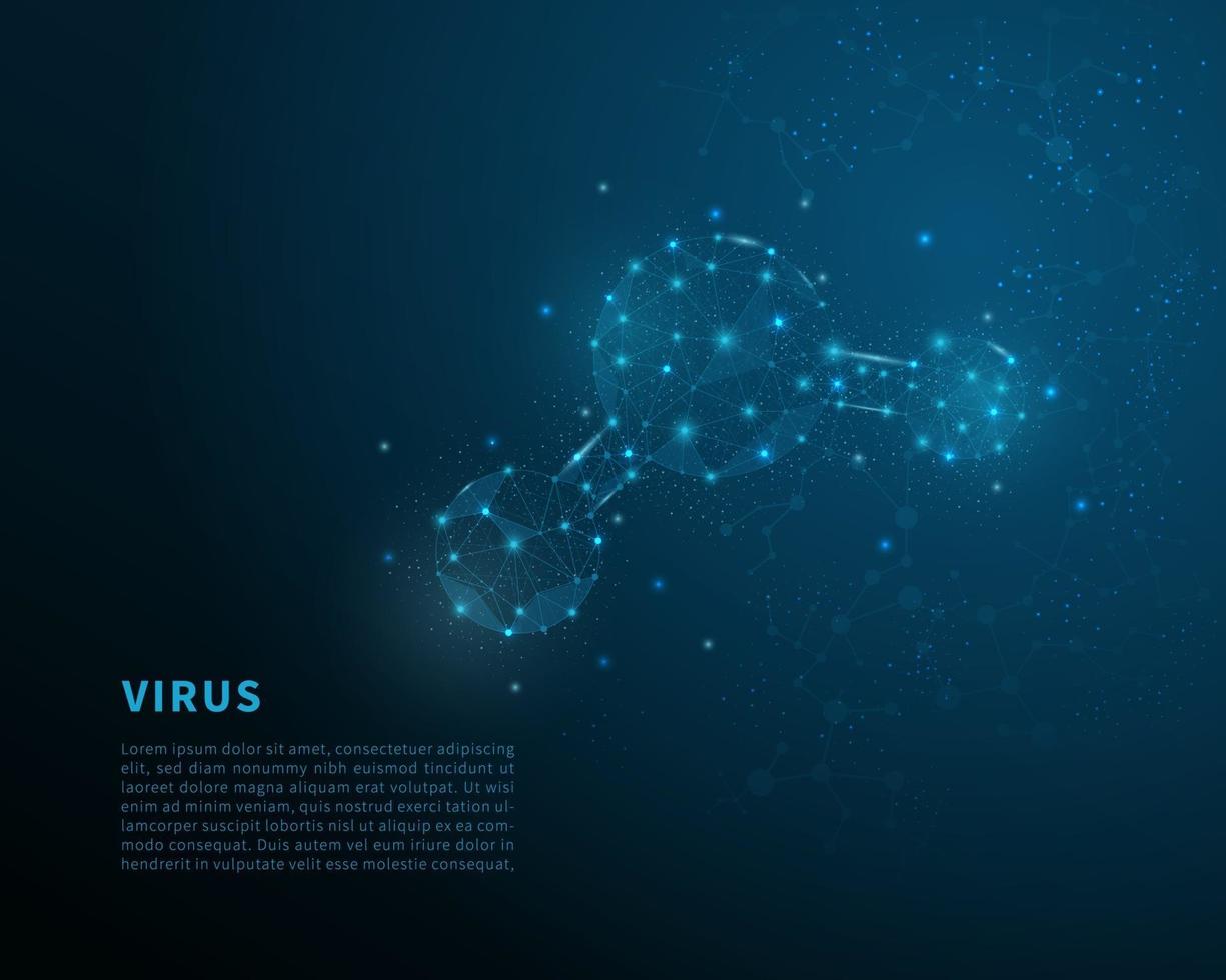 Global virus and disease spread. Covid-19 virus. Polygonal wireframe viral microbe on blue background. Vector illustration.
