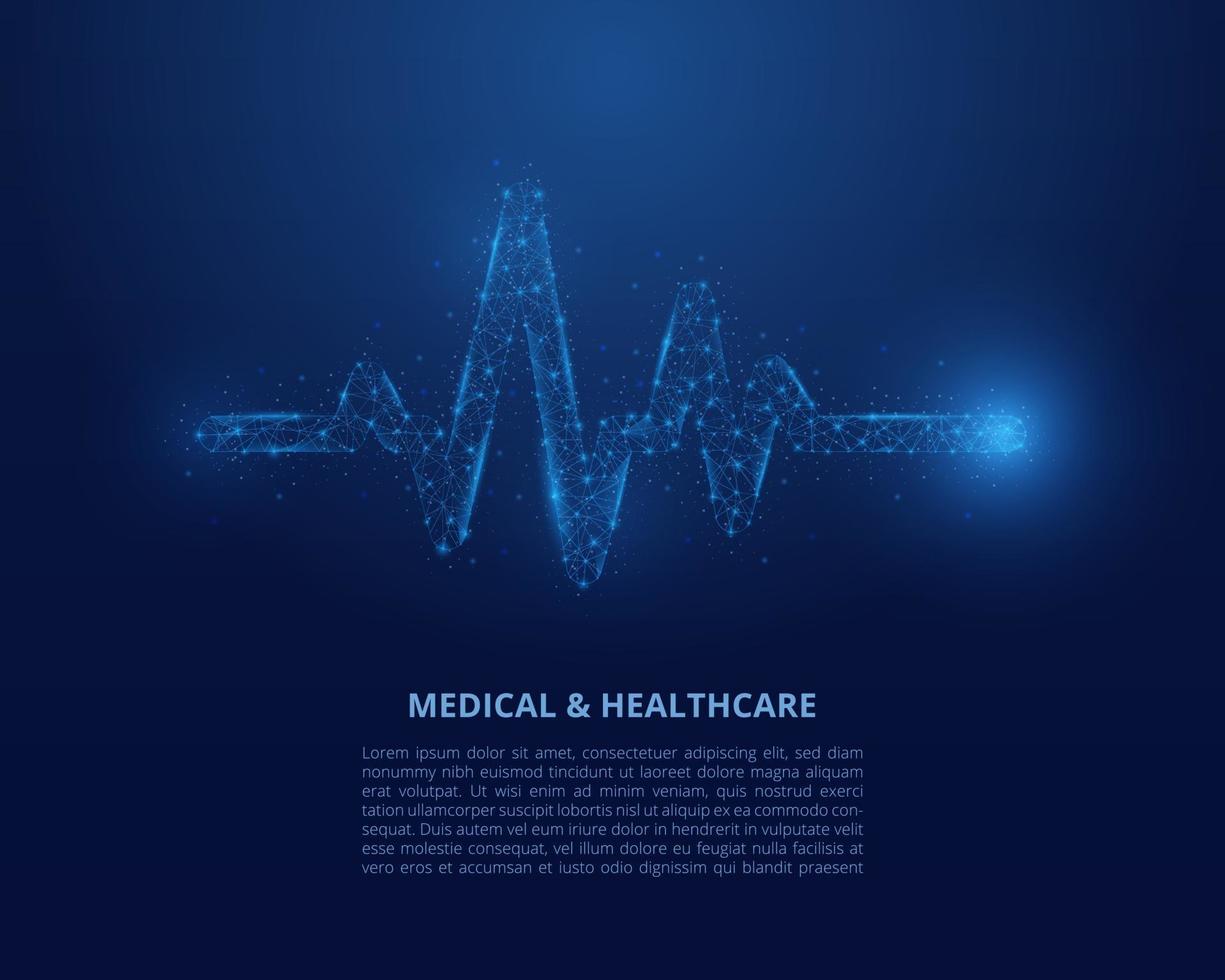 latido del corazón ilustración de estructura metálica de baja poli. salud de estructura metálica poligonal sobre fondo azul. ilustración vectorial. vector