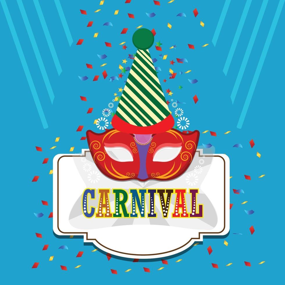 Colorful carnival text with flat mask of carnival background vector